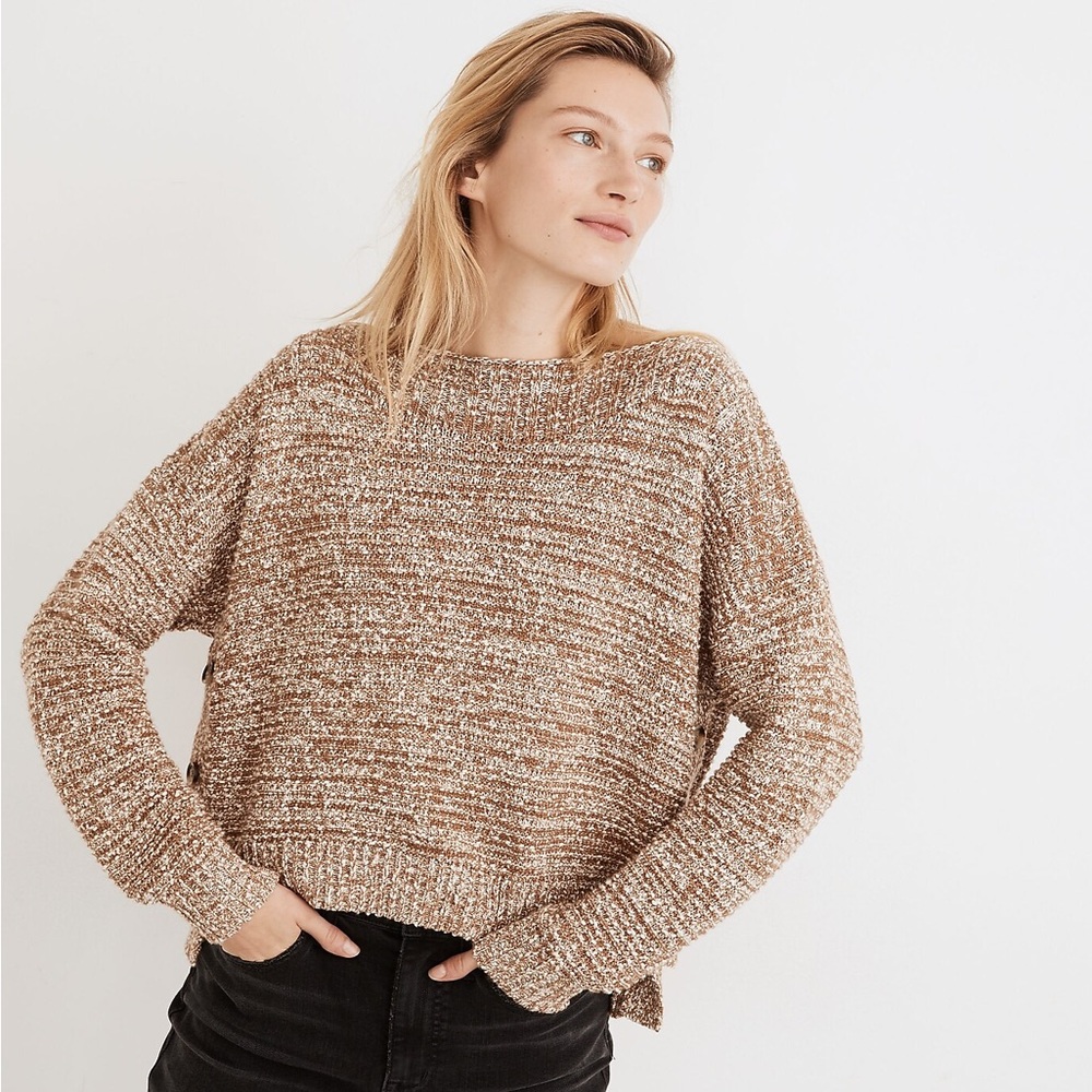 Madewell Boatneck Side-Button Sweater Marled Acorn XS
